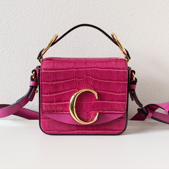 Chloe Handbags - Chloe C Croc Embossed Leather Shoulder Bag